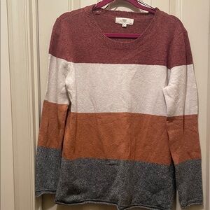Colorblock Sweater - Rust, White, Gray, and Orange
